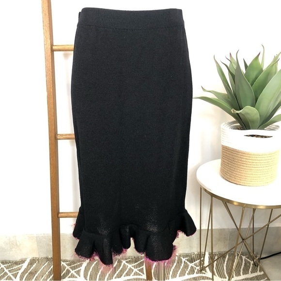 VINTAGE Egoiste black & pink feather blazer midi skirt suit size 4 - Picture 5 of 17